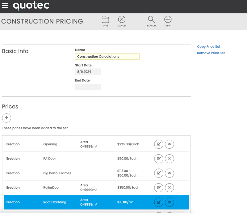 A screenshot of the construction calculator in action with information filled in.