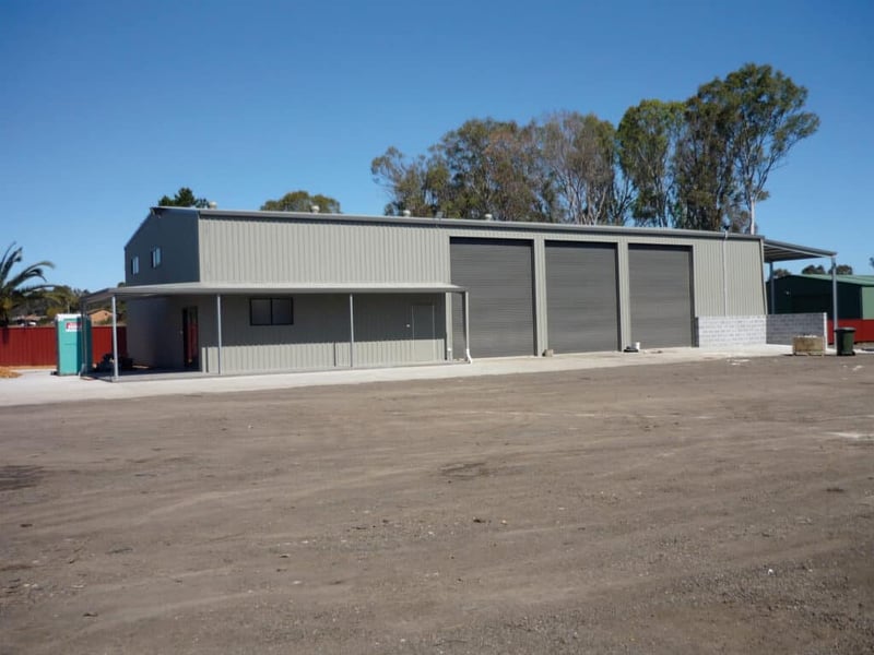 A farm shed with an awning