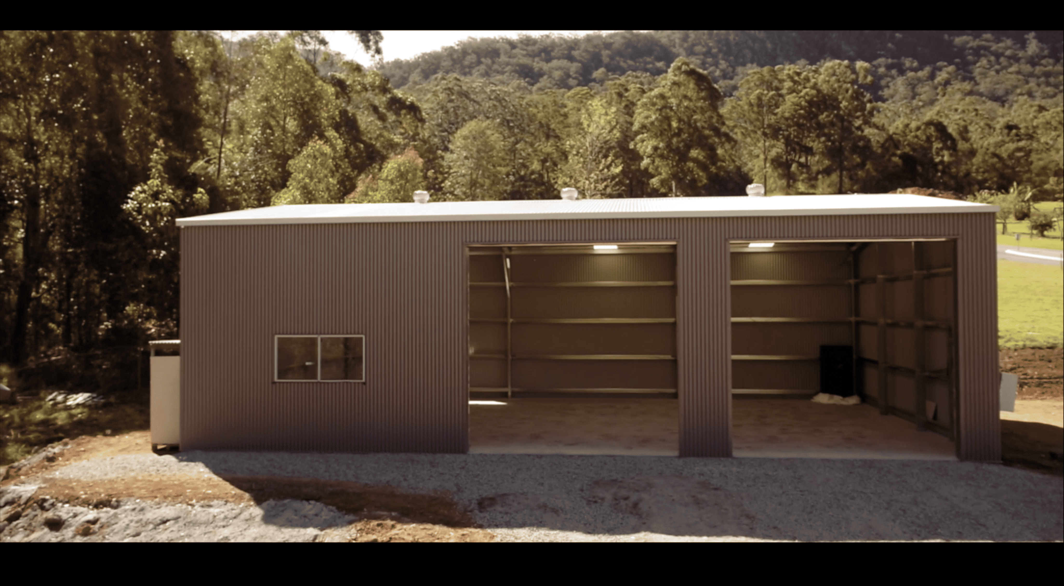 A brown shed in a rural setting